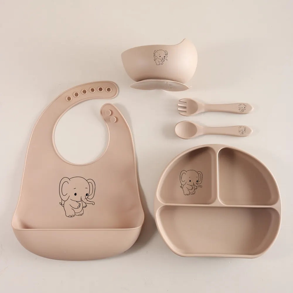 Conjunto de utensílios para bebés em silicone