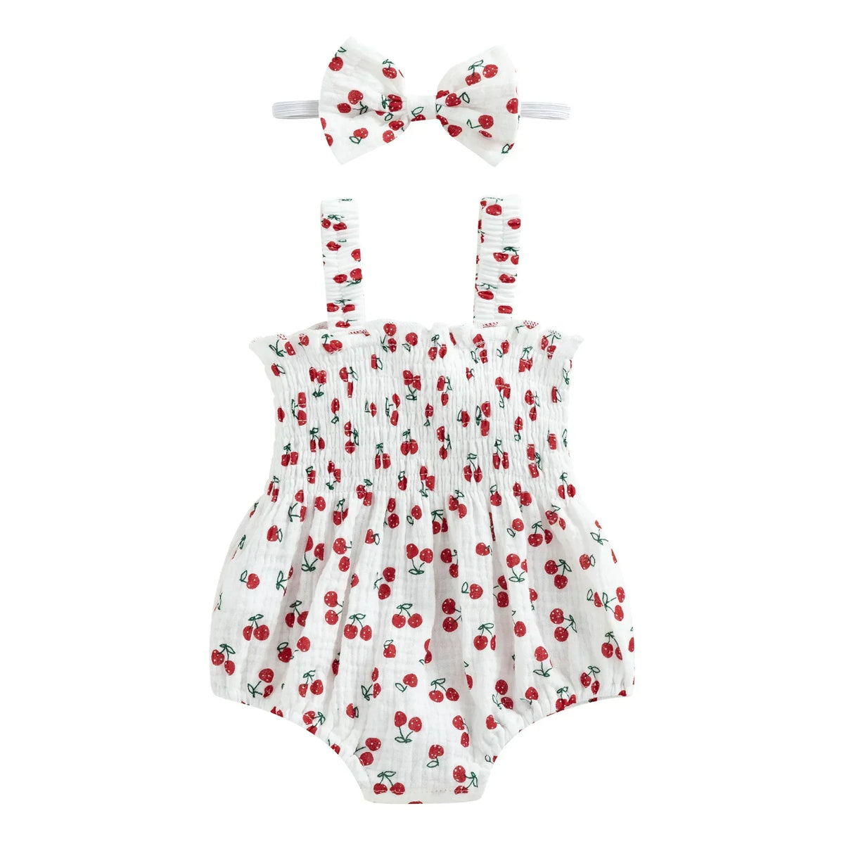 Conjunto Romper e Fita de Cabelo Gaze de Algodão Cherry Summer – Aylla & Co.