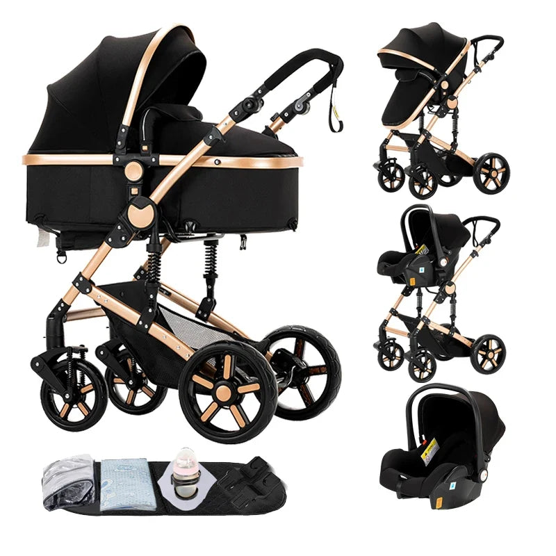 Carrinho de Bebé Urban Luxury 3 em 1 – Black & Gold Edition