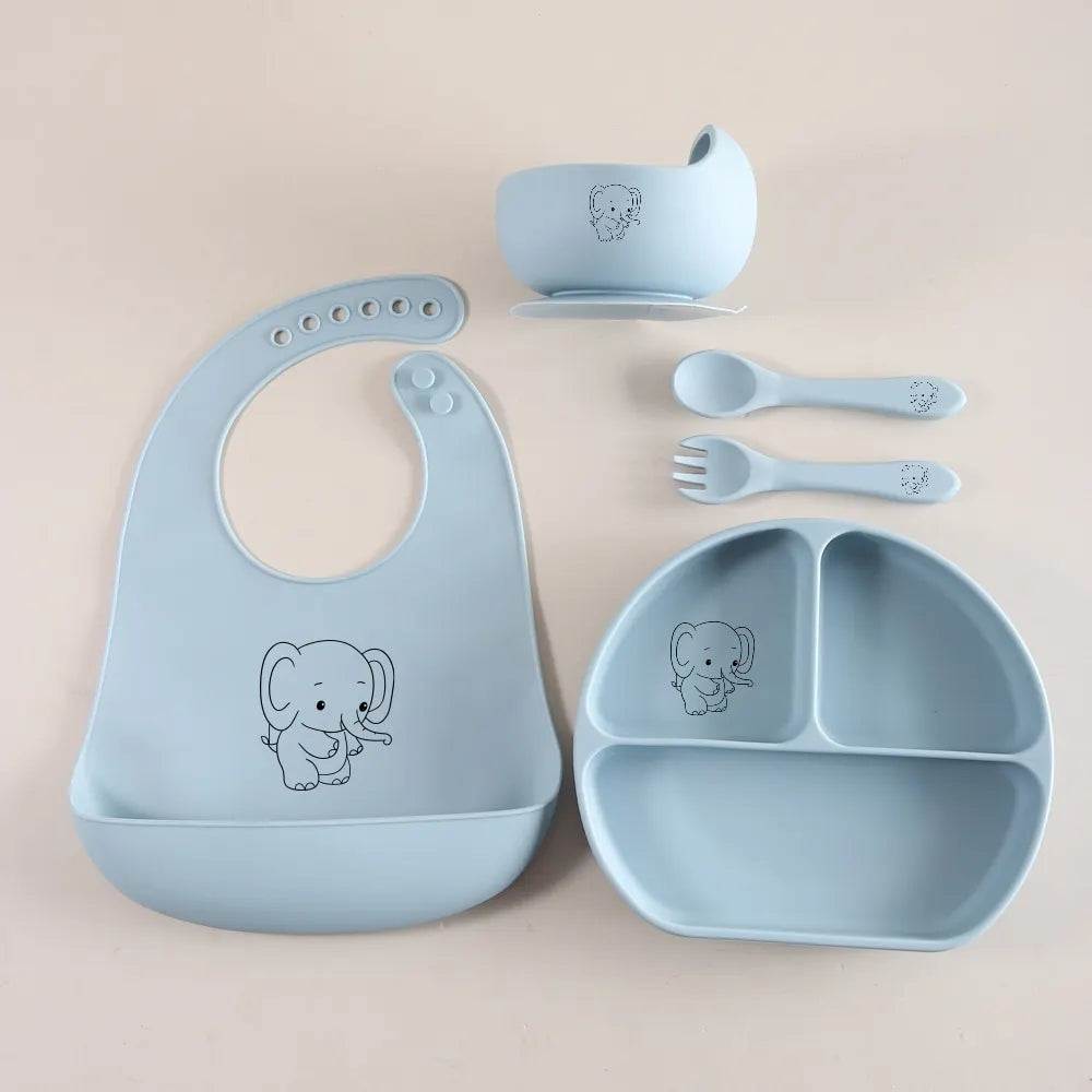 Conjunto de utensílios para bebés em silicone
