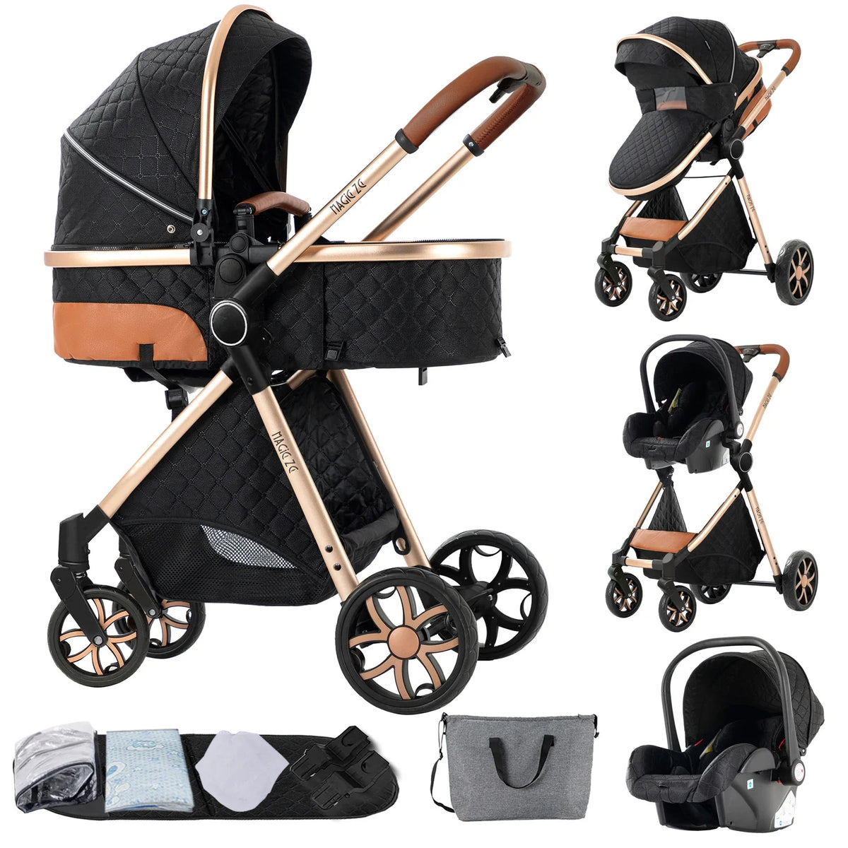 Carrinho de Bebé Urban Luxury 3 em 1 – Black & Gold Edition
