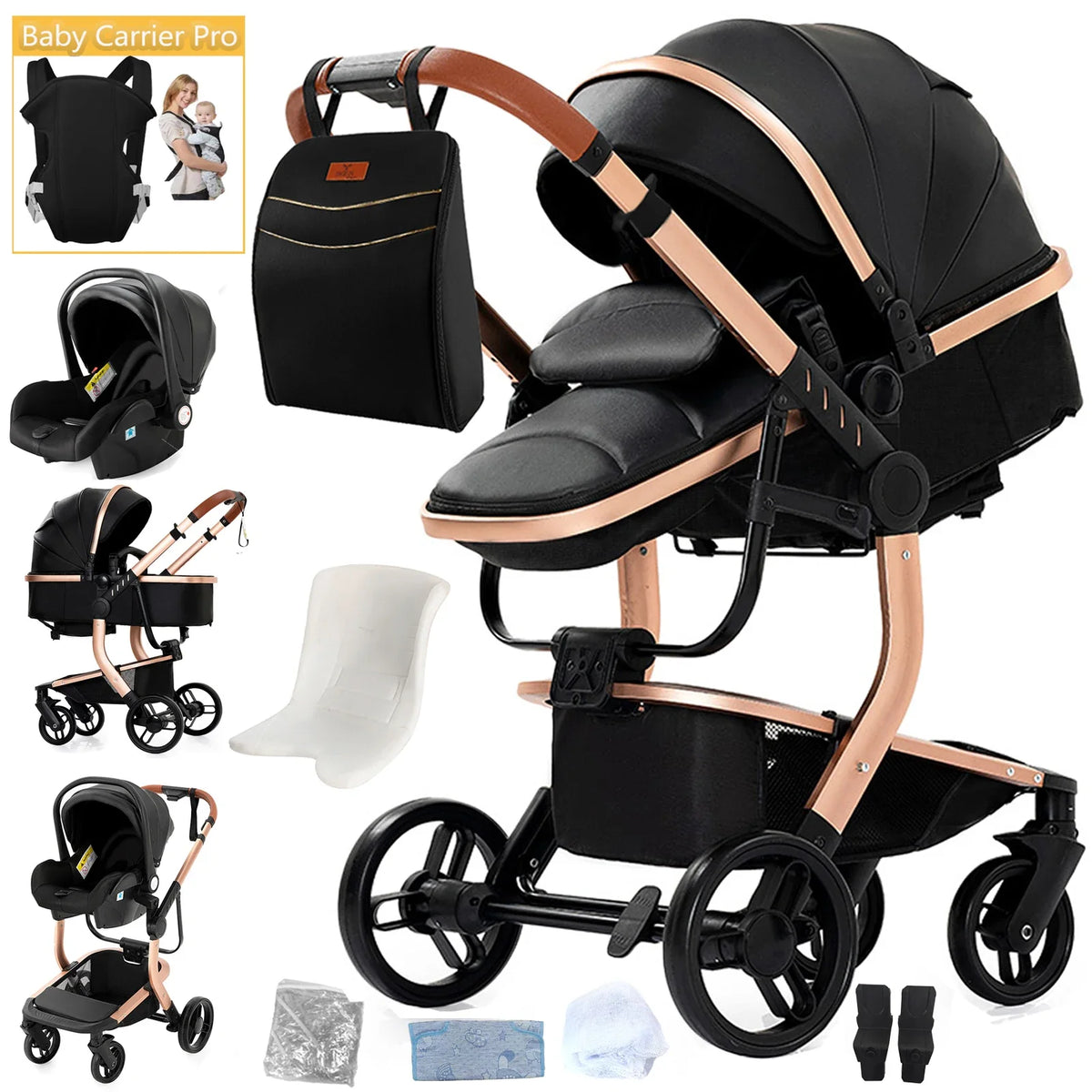 Sistema de Viagem Elegance 3 em 1 – Carrinho de Luxo, Alcofa e Ovo Isofix
