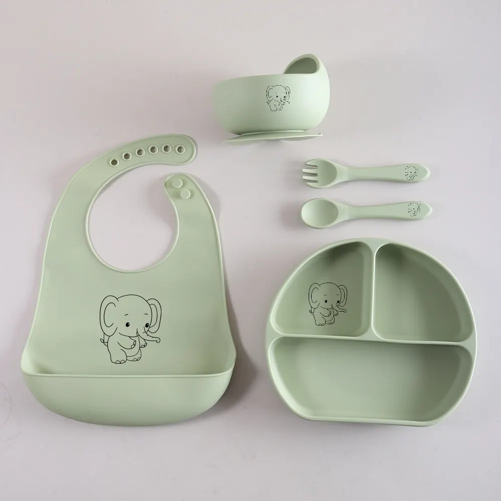 Conjunto de utensílios para bebés em silicone